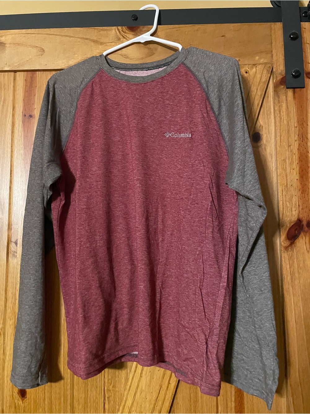 Columbia Maroon Body with Gray Raglan Long-Sleeve Tee